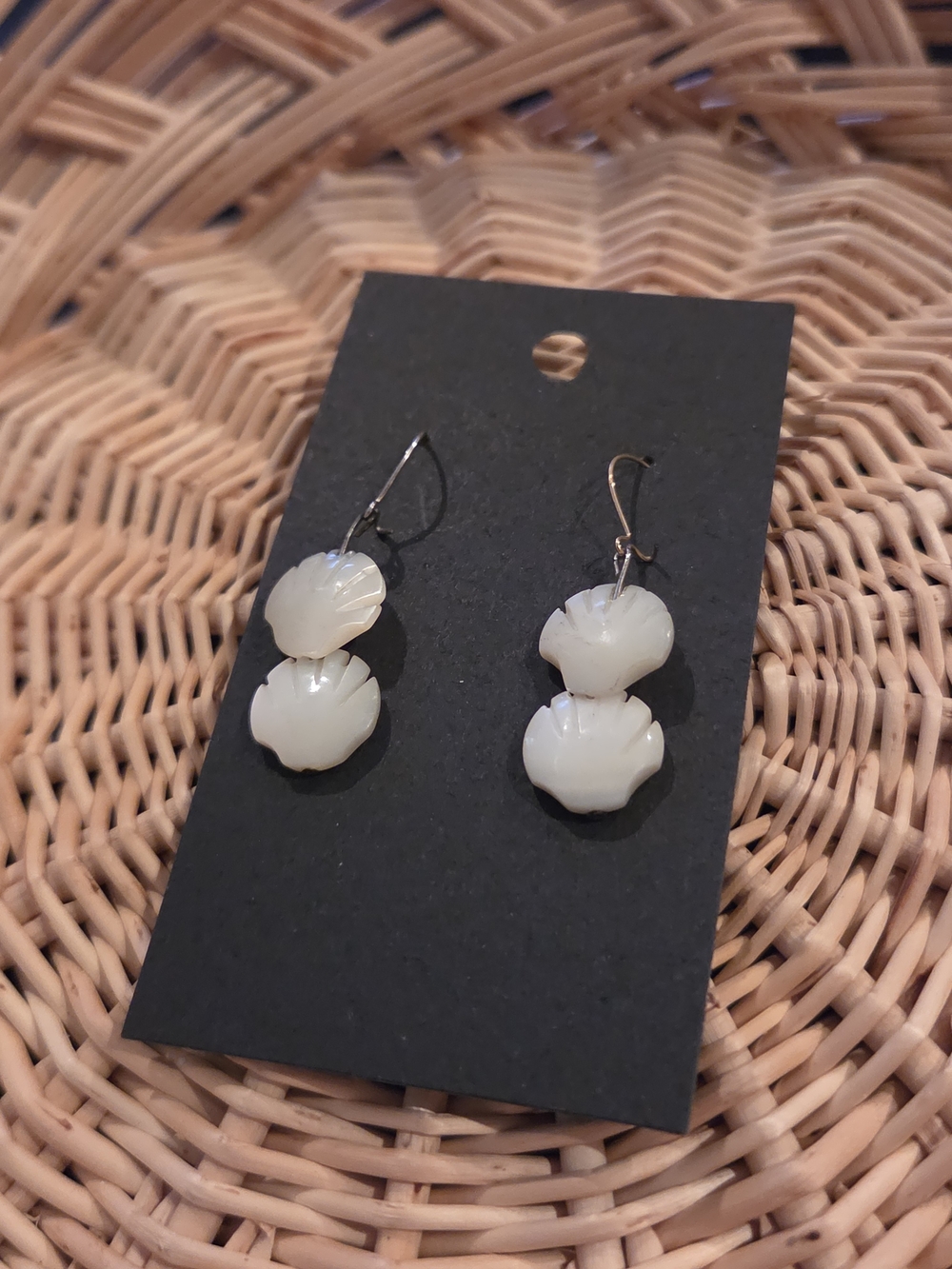 White Shell Double Drop Earrings - Unbranded